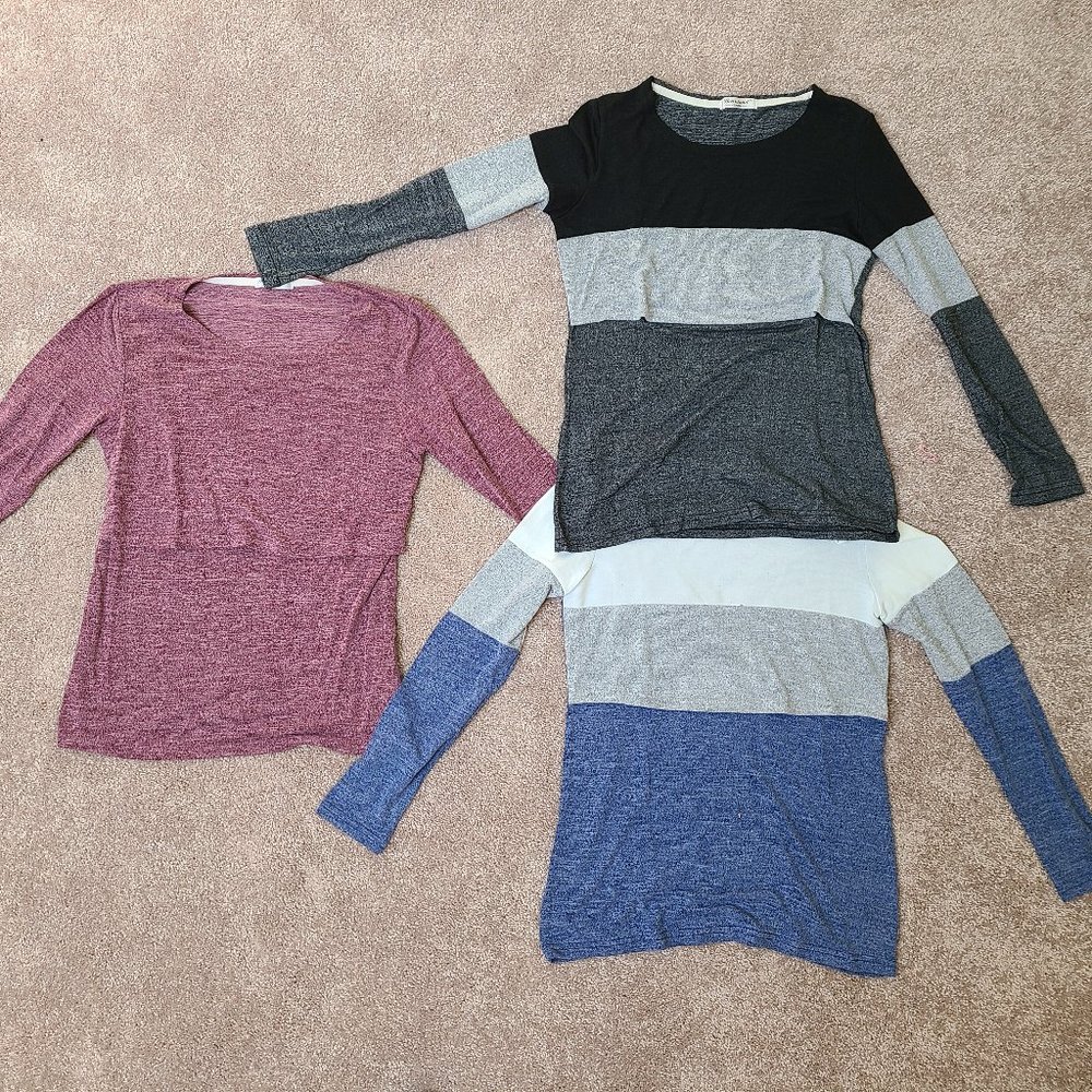 Bearsland Women's 3-Pack Maternity Long Sleeve Breastfeeding Shirts